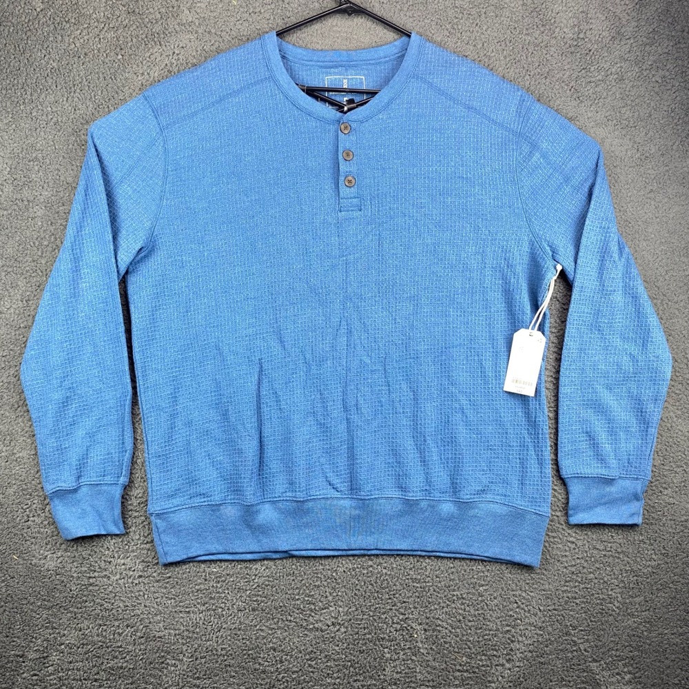 Mutual Weave‎ Mens XXL Dark Teal Htr Waffle Knit Button Neck Long Sleeve Shirt